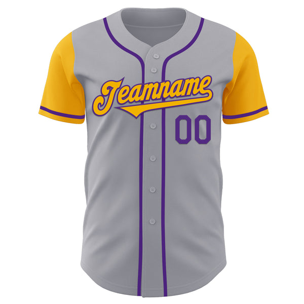 Custom Gray Gold-Purple Authentic Two Tone Baseball Jersey