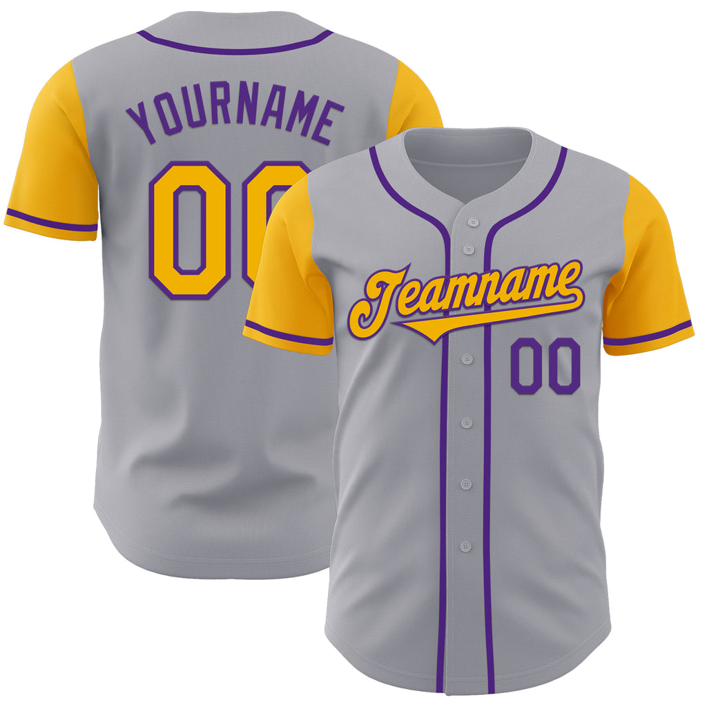 Custom Gray Gold-Purple Authentic Two Tone Baseball Jersey