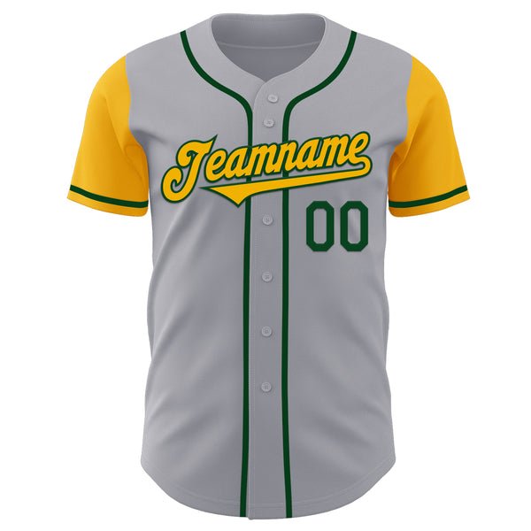 Custom Gray Gold-Green Authentic Two Tone Baseball Jersey