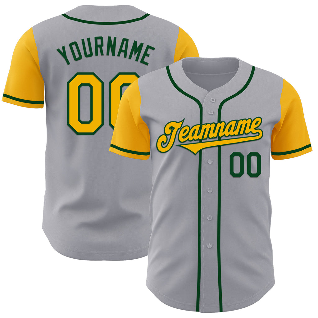 Custom Gray Gold-Green Authentic Two Tone Baseball Jersey