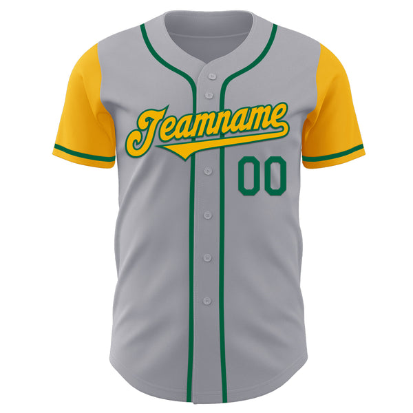 Custom Gray Gold-Kelly Green Authentic Two Tone Baseball Jersey