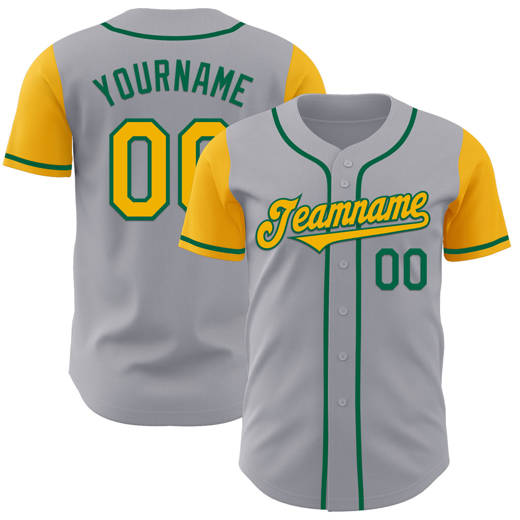 Custom Gray Gold-Kelly Green Authentic Two Tone Baseball Jersey