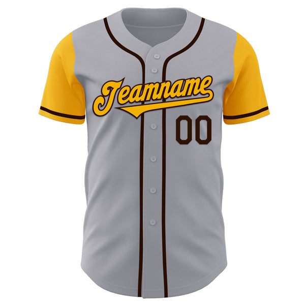 Custom Gray Gold-Brown Authentic Two Tone Baseball Jersey