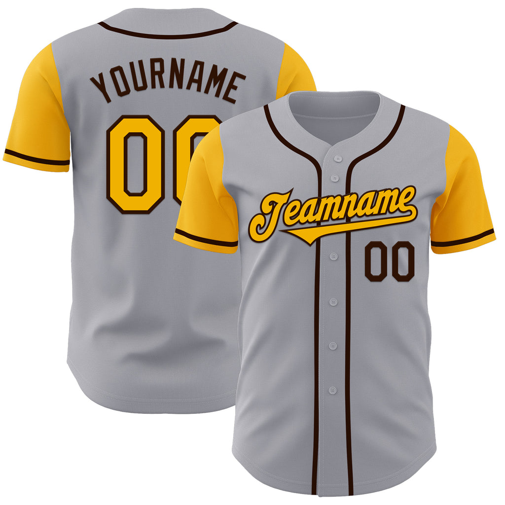 Custom Gray Gold-Brown Authentic Two Tone Baseball Jersey