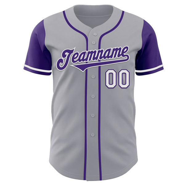 Custom Gray Purple-White Authentic Two Tone Baseball Jersey