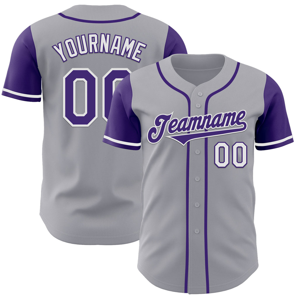 Custom Gray Purple-White Authentic Two Tone Baseball Jersey