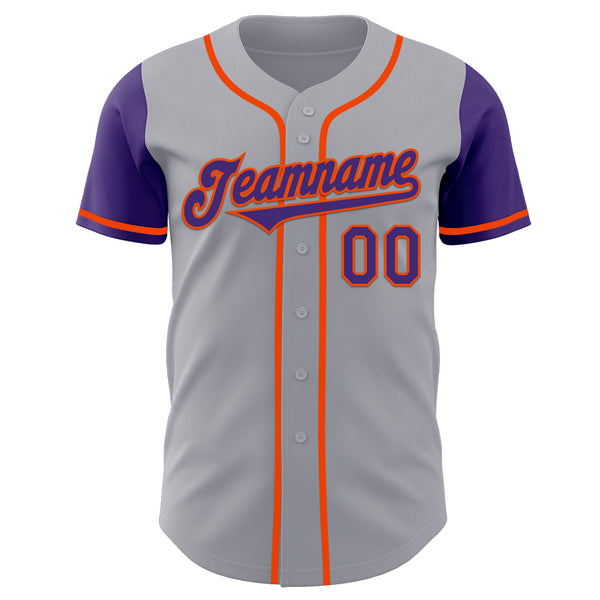 Custom Gray Purple-Orange Authentic Two Tone Baseball Jersey