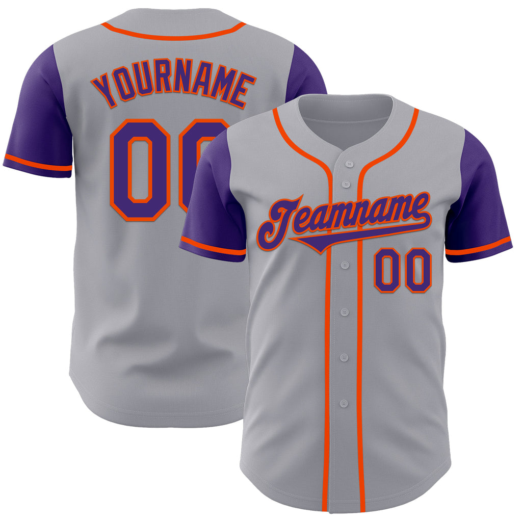 Custom Gray Purple-Orange Authentic Two Tone Baseball Jersey