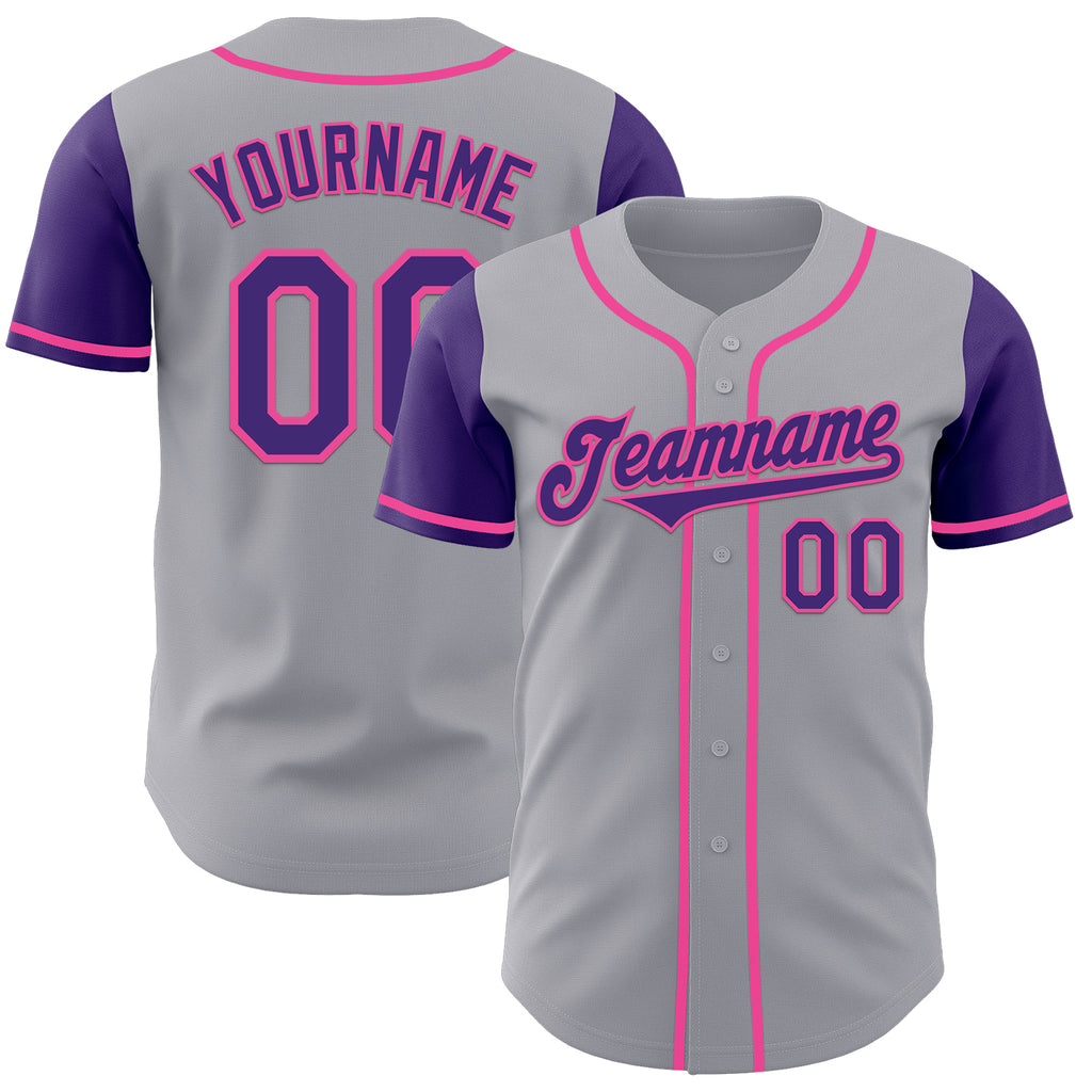 Custom Gray Purple-Pink Authentic Two Tone Baseball Jersey