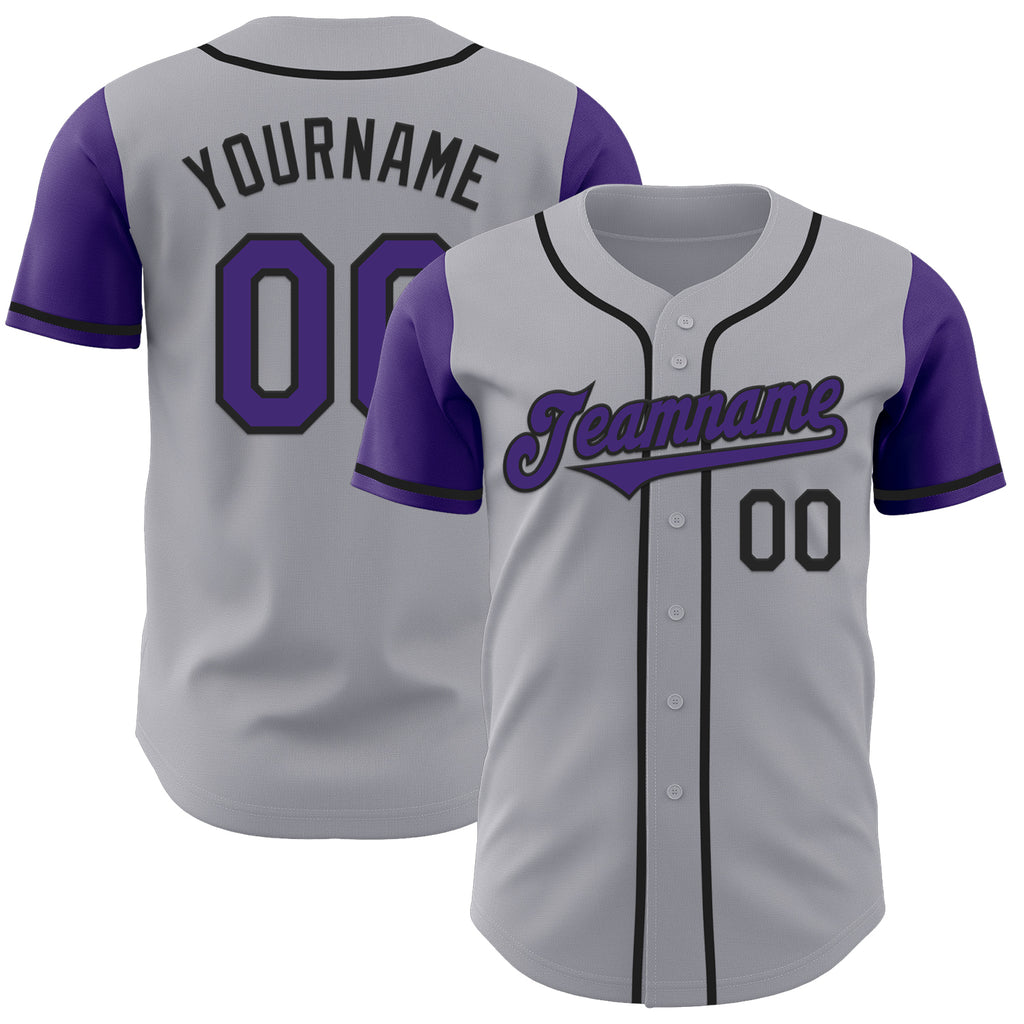 Custom Gray Purple-Black Authentic Two Tone Baseball Jersey