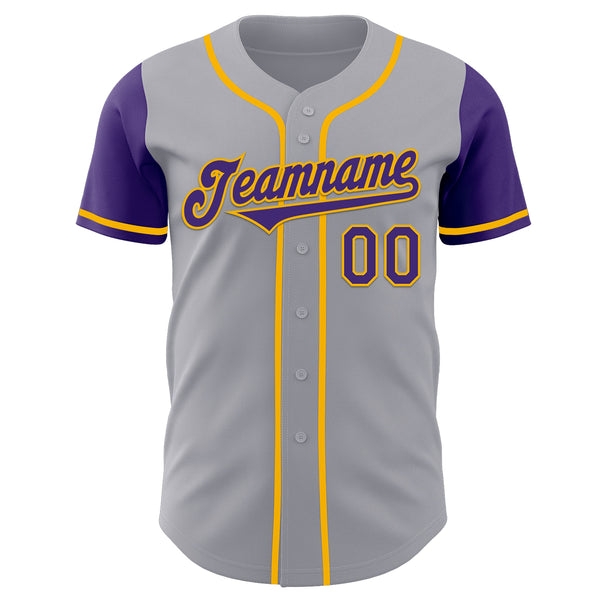 Custom Gray Purple-Gold Authentic Two Tone Baseball Jersey