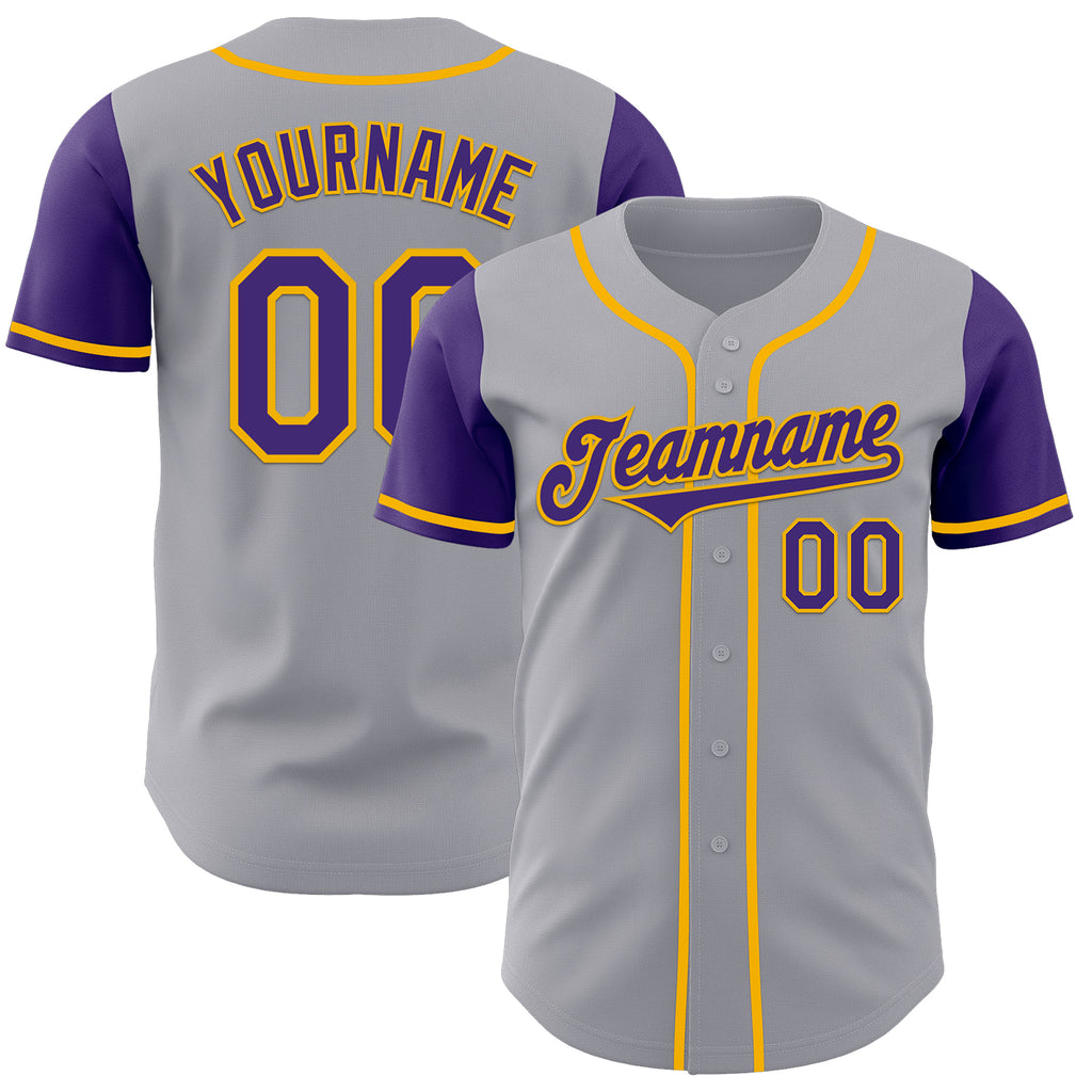 Custom Gray Purple-Gold Authentic Two Tone Baseball Jersey