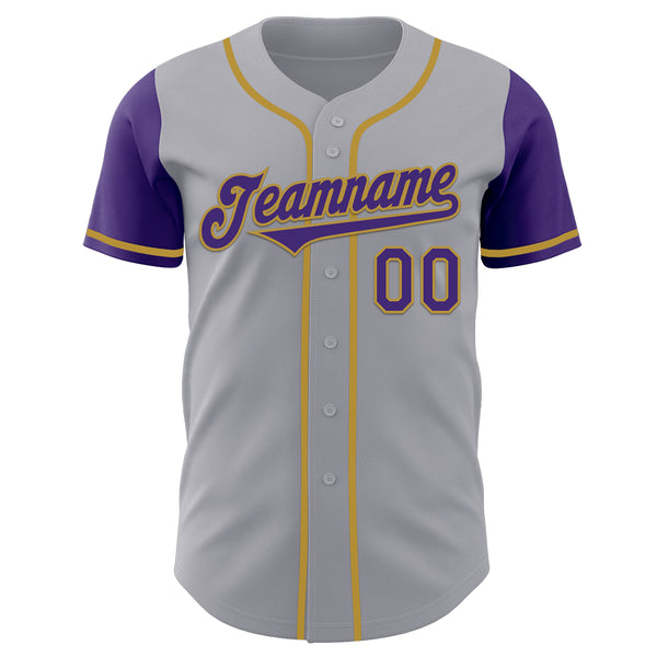 Custom Gray Purple-Old Gold Authentic Two Tone Baseball Jersey