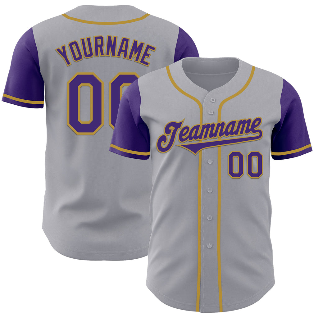 Custom Gray Purple-Old Gold Authentic Two Tone Baseball Jersey