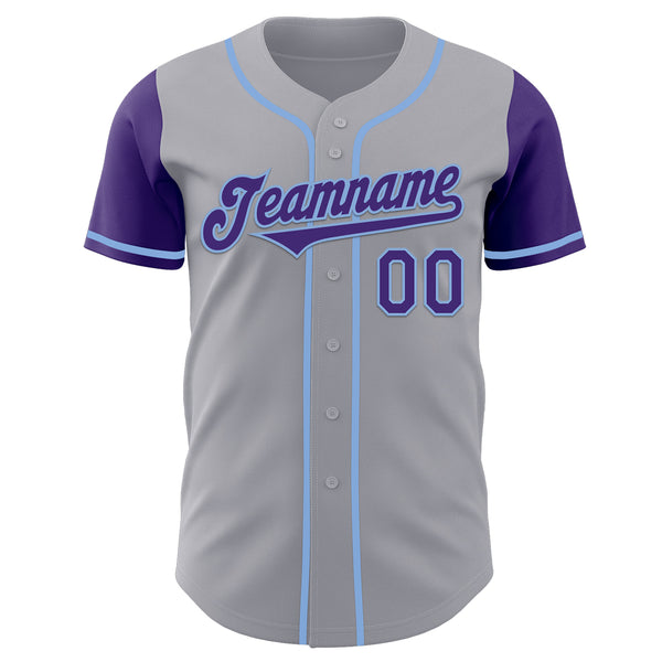 Custom Gray Purple-Light Blue Authentic Two Tone Baseball Jersey