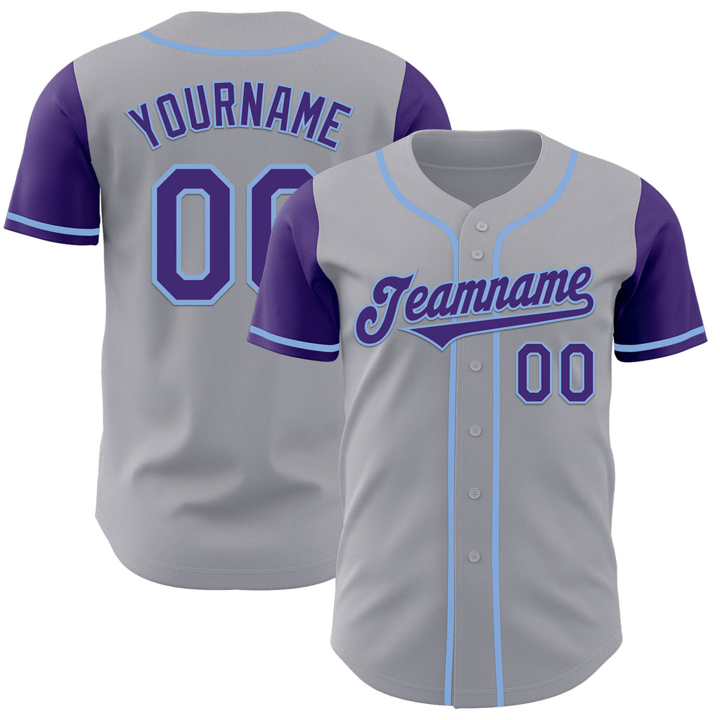 Custom Gray Purple-Light Blue Authentic Two Tone Baseball Jersey