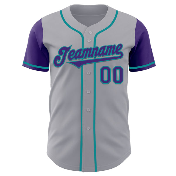 Custom Gray Purple-Teal Authentic Two Tone Baseball Jersey