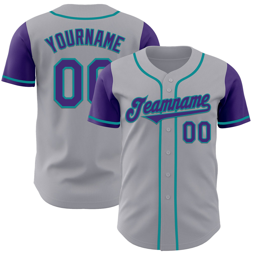 Custom Gray Purple-Teal Authentic Two Tone Baseball Jersey