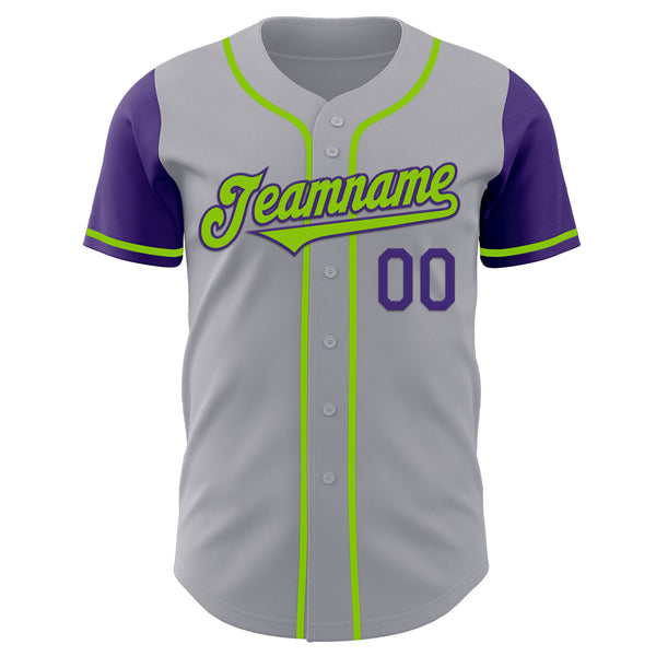 Custom Gray Neon Green-Purple Authentic Two Tone Baseball Jersey