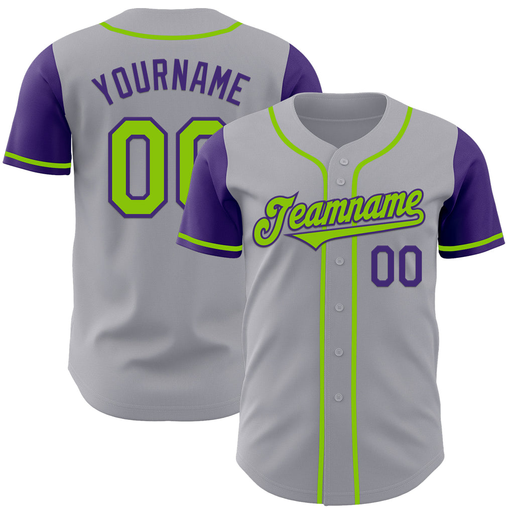 Custom Gray Neon Green-Purple Authentic Two Tone Baseball Jersey