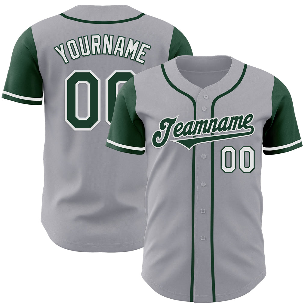 Custom Gray Green-White Authentic Two Tone Baseball Jersey