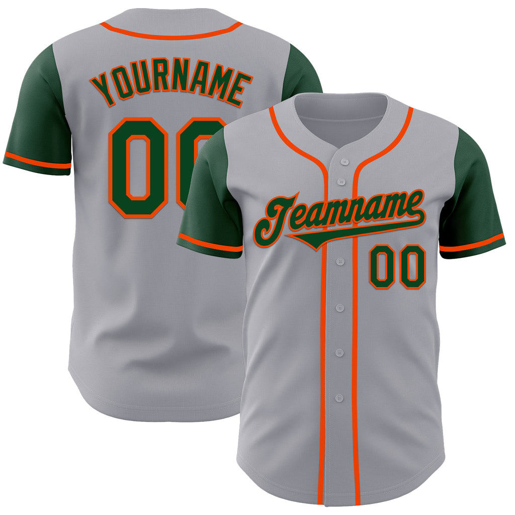 Custom Gray Green-Orange Authentic Two Tone Baseball Jersey