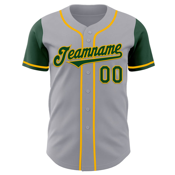 Custom Gray Green-Gold Authentic Two Tone Baseball Jersey