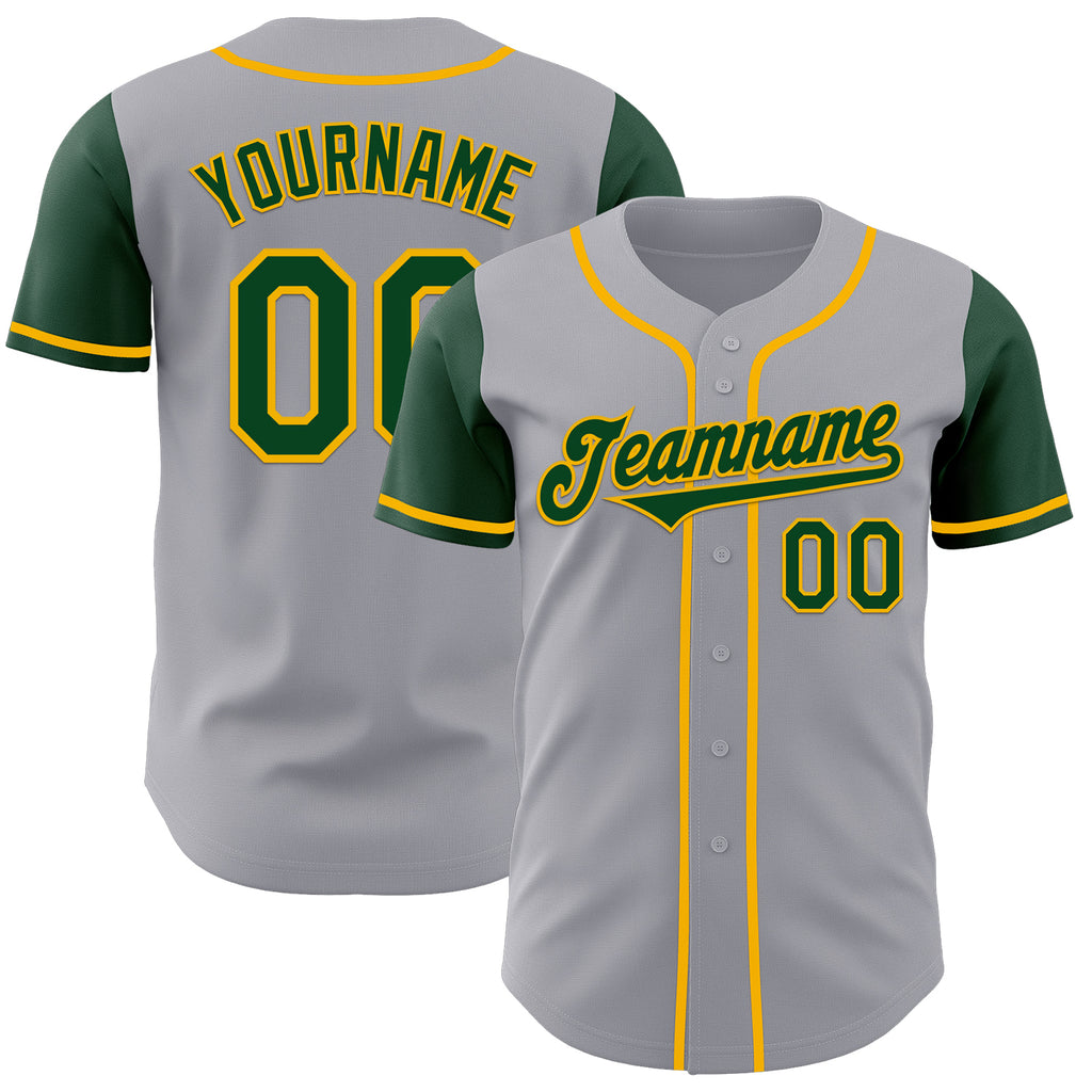 Custom Gray Green-Gold Authentic Two Tone Baseball Jersey