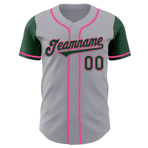 Custom Gray Green-Pink Authentic Two Tone Baseball Jersey