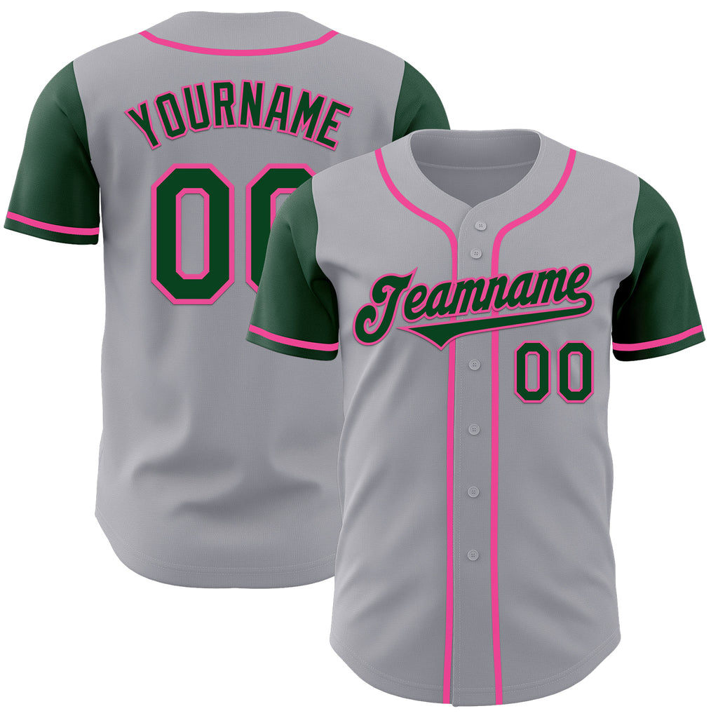 Custom Gray Green-Pink Authentic Two Tone Baseball Jersey