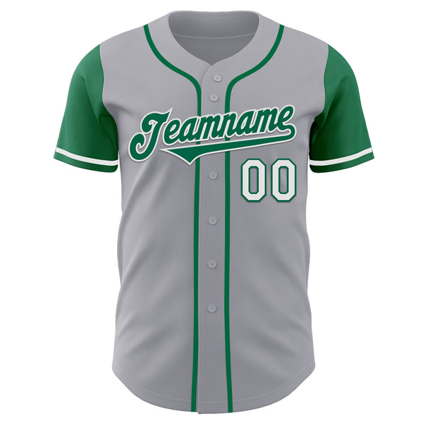 Custom Gray Kelly Green-White Authentic Two Tone Baseball Jersey