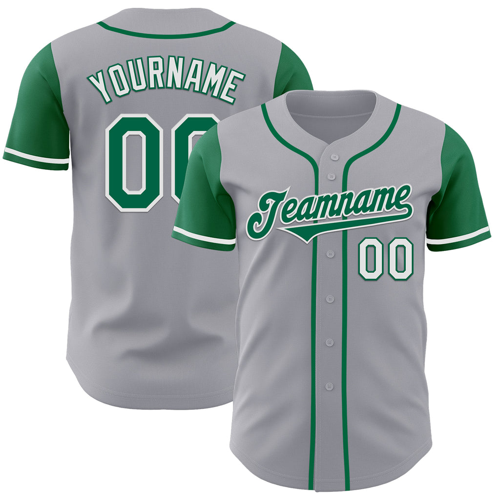 Custom Gray Kelly Green-White Authentic Two Tone Baseball Jersey