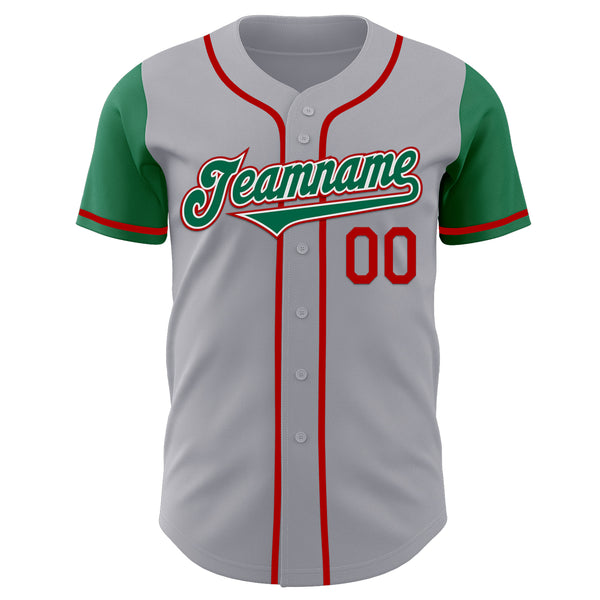 Custom Gray Kelly Green-Red Authentic Two Tone Baseball Jersey