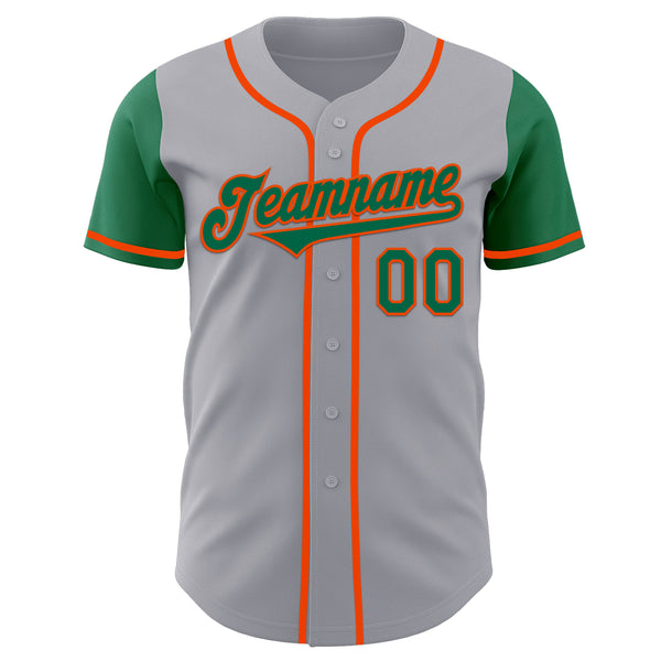 Custom Gray Kelly Green-Orange Authentic Two Tone Baseball Jersey