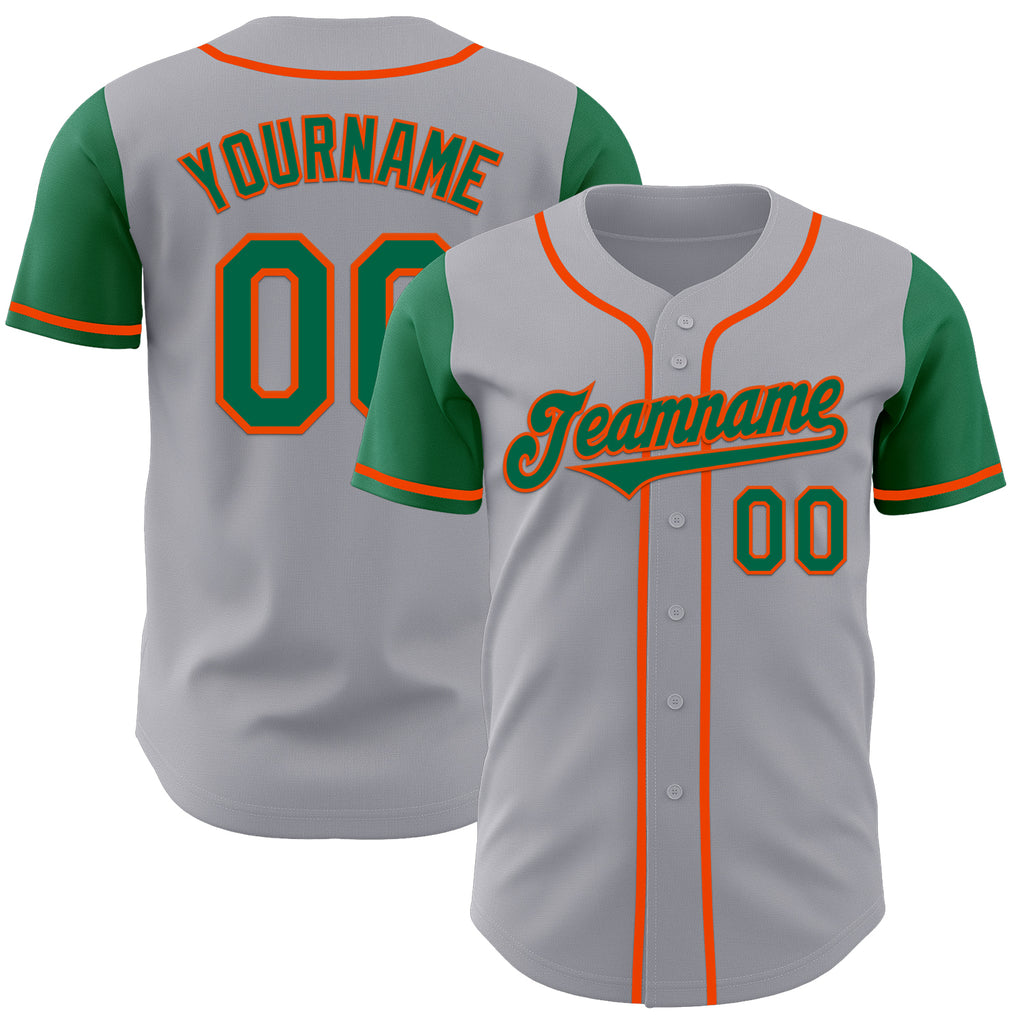 Custom Gray Kelly Green-Orange Authentic Two Tone Baseball Jersey