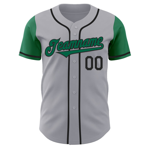 Custom Gray Kelly Green-Black Authentic Two Tone Baseball Jersey