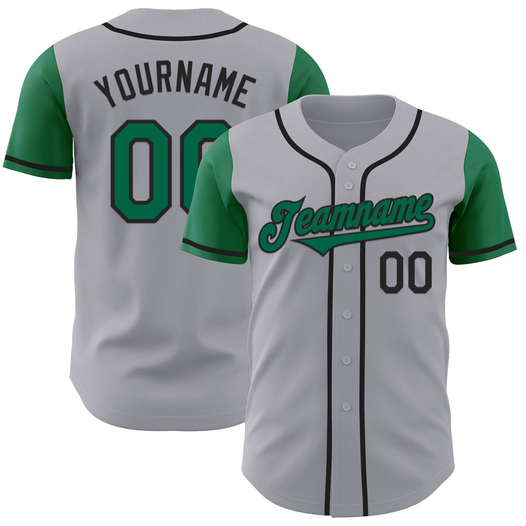 Custom Gray Kelly Green-Black Authentic Two Tone Baseball Jersey