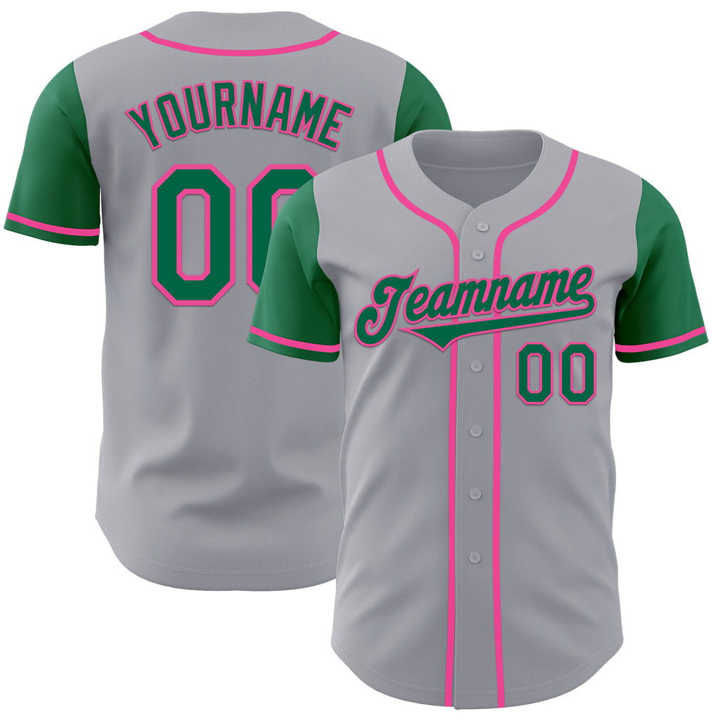 Custom Gray Kelly Green-Pink Authentic Two Tone Baseball Jersey