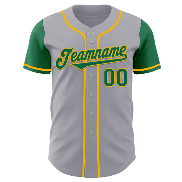 Custom Gray Kelly Green-Gold Authentic Two Tone Baseball Jersey