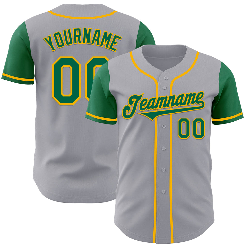 Custom Gray Kelly Green-Gold Authentic Two Tone Baseball Jersey