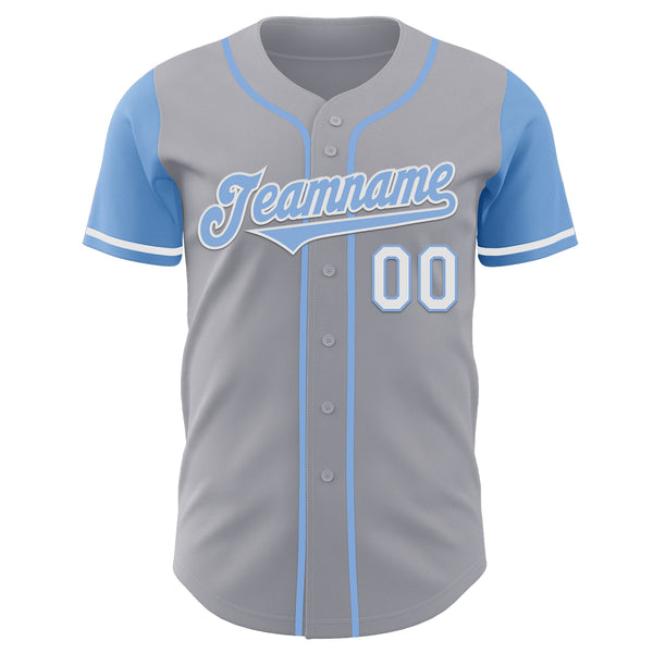 Custom Gray Light Blue-White Authentic Two Tone Baseball Jersey