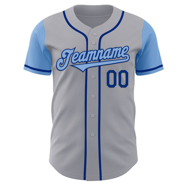 Custom Gray Light Blue-Royal Authentic Two Tone Baseball Jersey