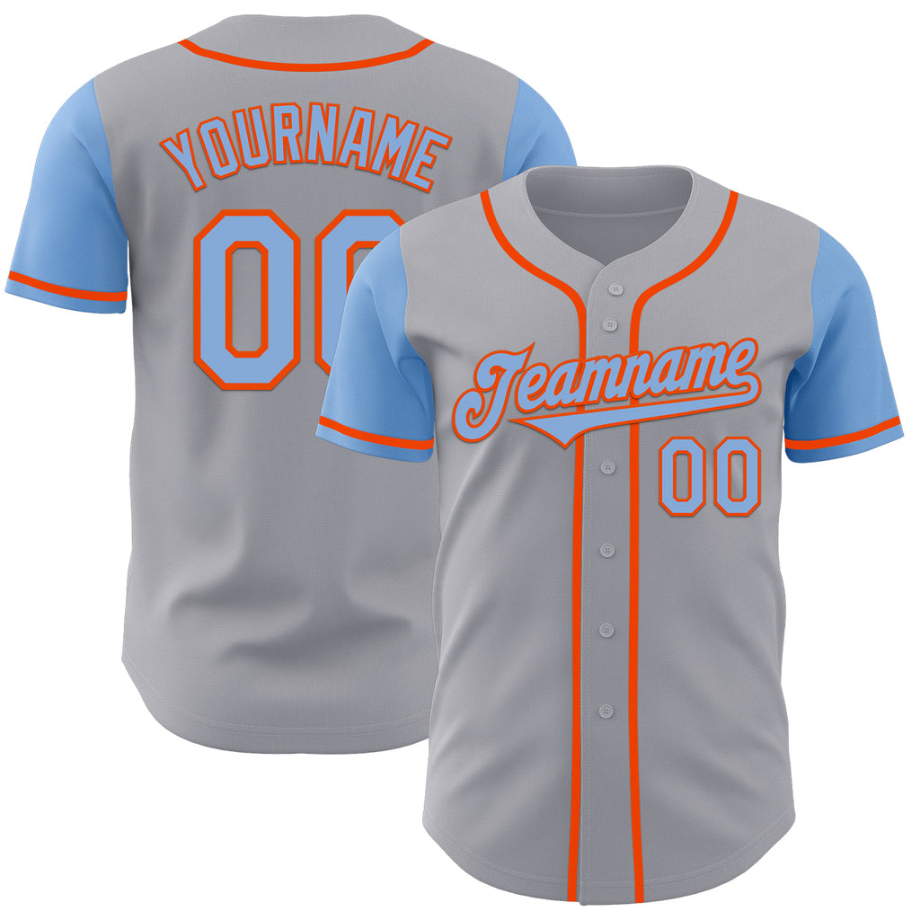 Custom Gray Light Blue-Orange Authentic Two Tone Baseball Jersey