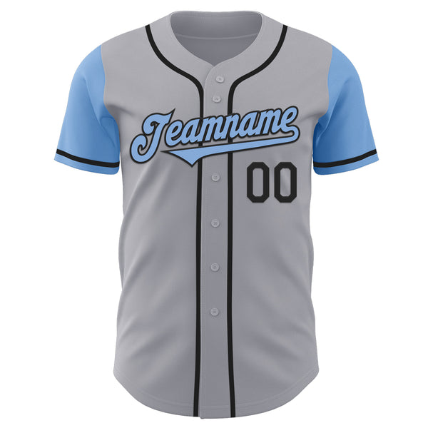 Custom Gray Light Blue-Black Authentic Two Tone Baseball Jersey