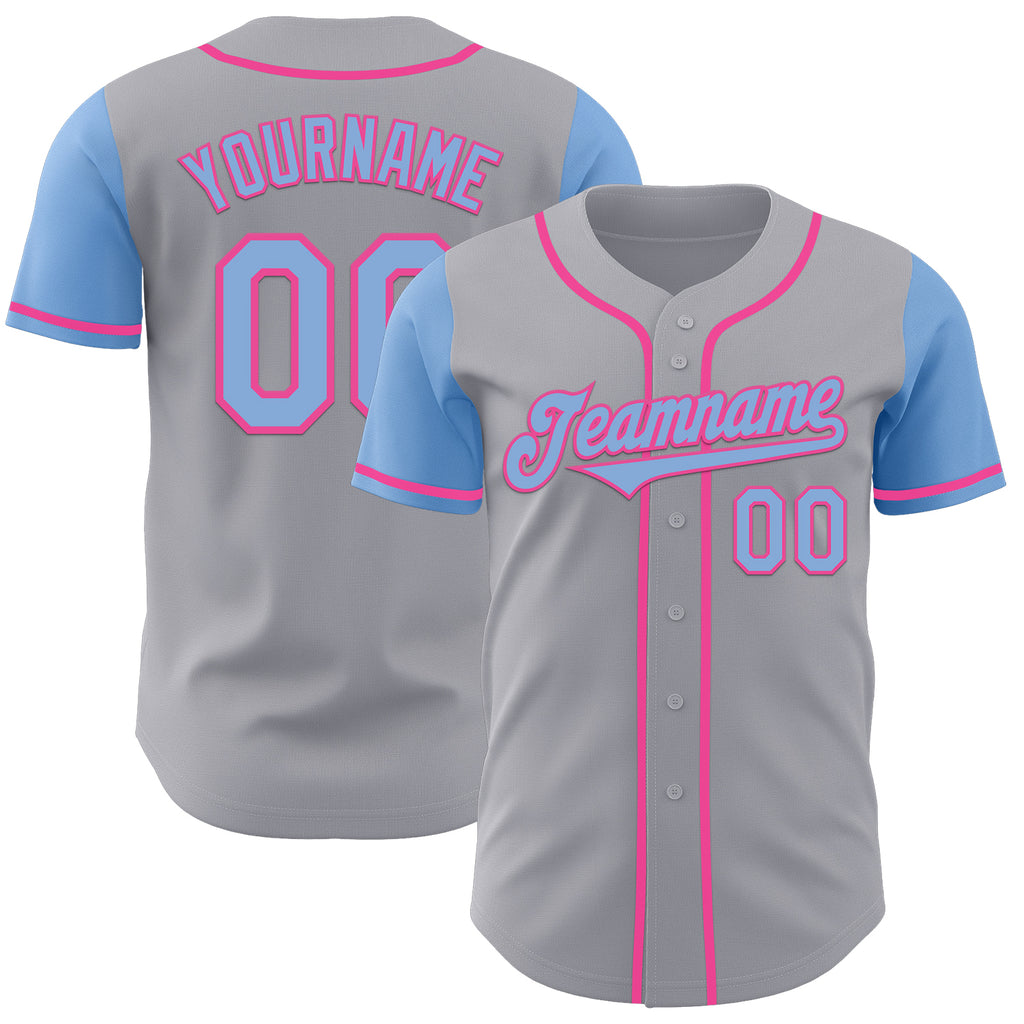 Custom Gray Light Blue-Pink Authentic Two Tone Baseball Jersey