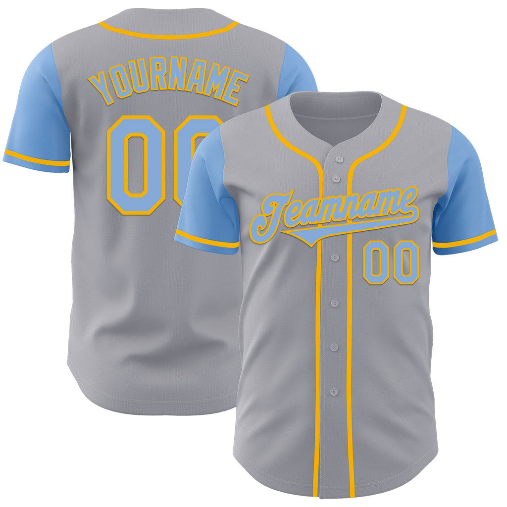 Custom Gray Light Blue-Gold Authentic Two Tone Baseball Jersey