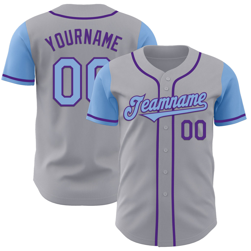 Custom Gray Light Blue-Purple Authentic Two Tone Baseball Jersey