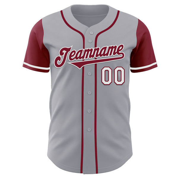 Custom Gray Crimson-White Authentic Two Tone Baseball Jersey