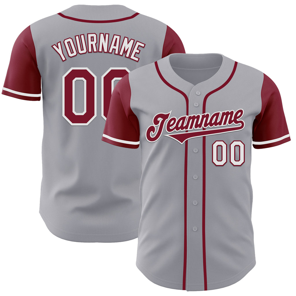 Custom Gray Crimson-White Authentic Two Tone Baseball Jersey