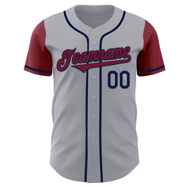 Custom Gray Crimson-Navy Authentic Two Tone Baseball Jersey